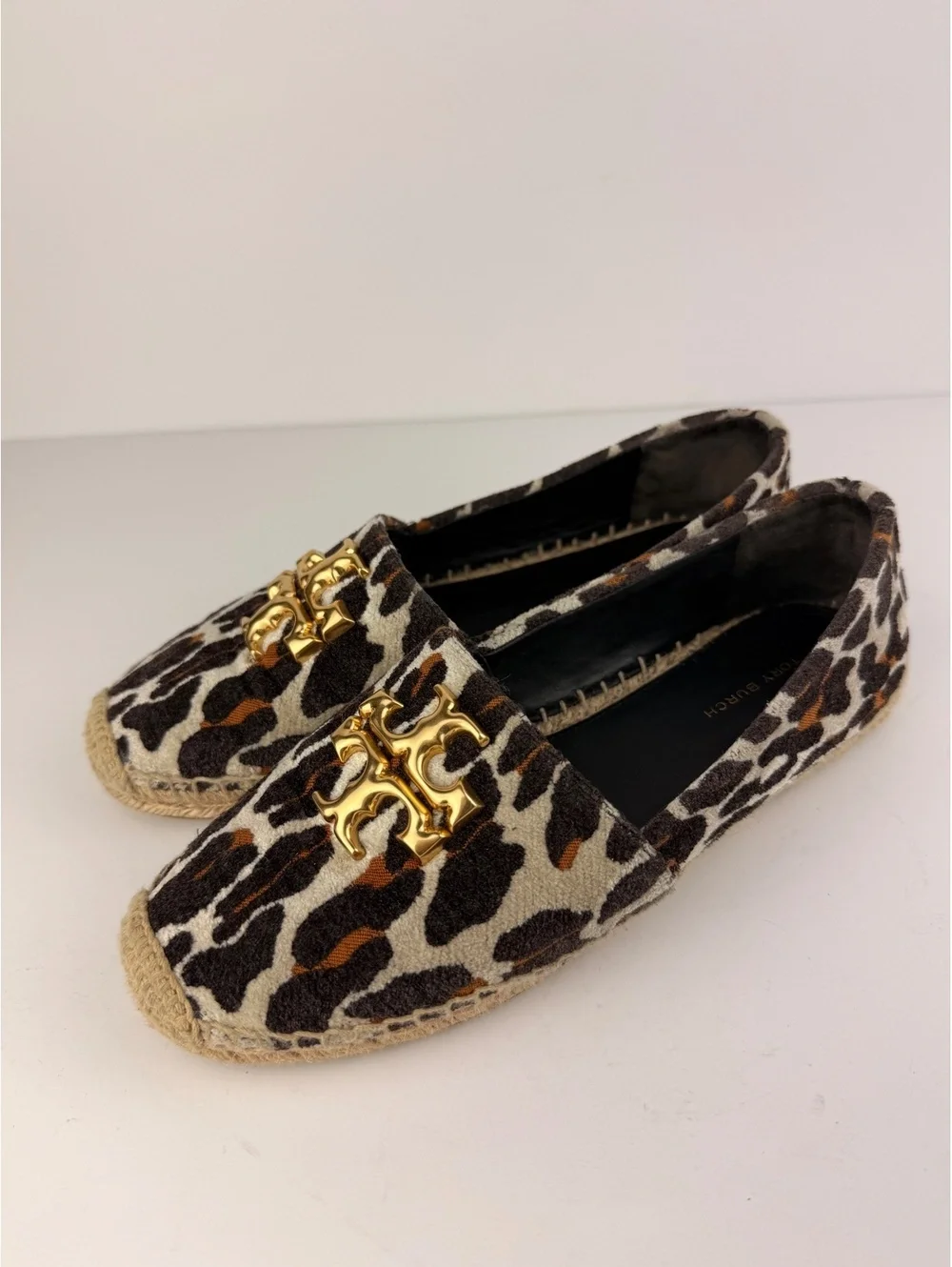 Tory Burch Eleanor Leopard Jacquard Velvet Espadrilles Loafers Size 7.5